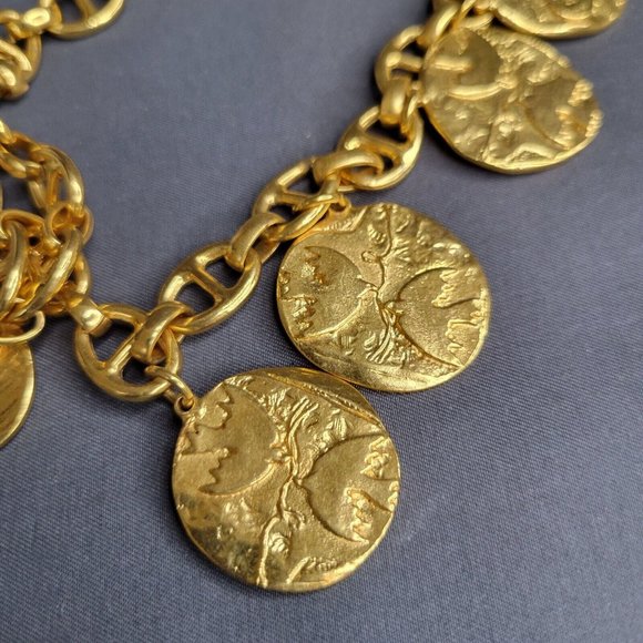 Nicky Butler Gold Tone Anchor Chain Necklace Medallion Coin Pendant 20" - Picture 7 of 8